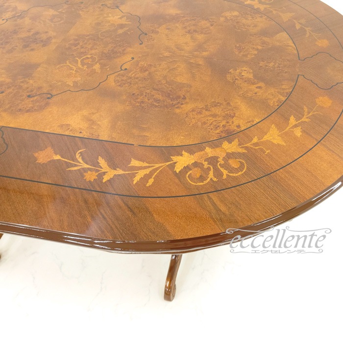 MS-9039IN イタリア製ダイニングテーブル 175 象嵌 茶 Dining Table