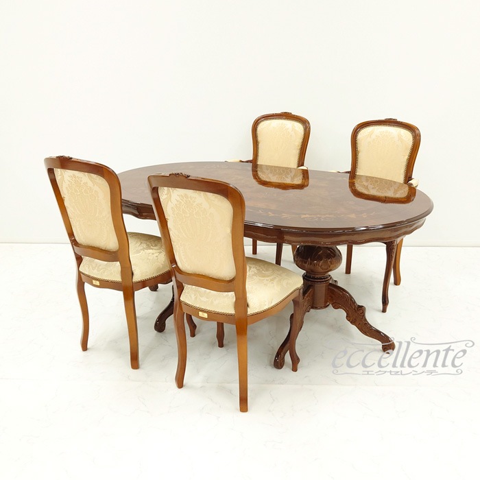 イタリア製ダイニングテーブル 175 象嵌 茶 Dining Table 175 Inlay