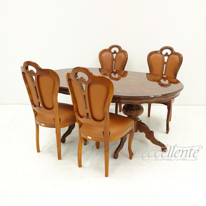 MS-9039IN イタリア製ダイニングテーブル 175 象嵌 茶 Dining Table