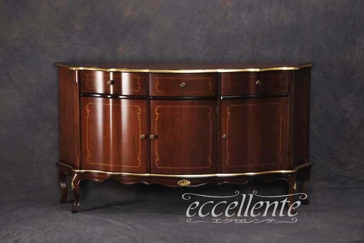 TV-BR6113NG イタリア製 3ドアサイドボード St.ボルボネーゼ 象嵌/ウォールナット+ゴールドリーフ 3 door sideboard St. Borbonese with inlay/Walnut color with gold leaf