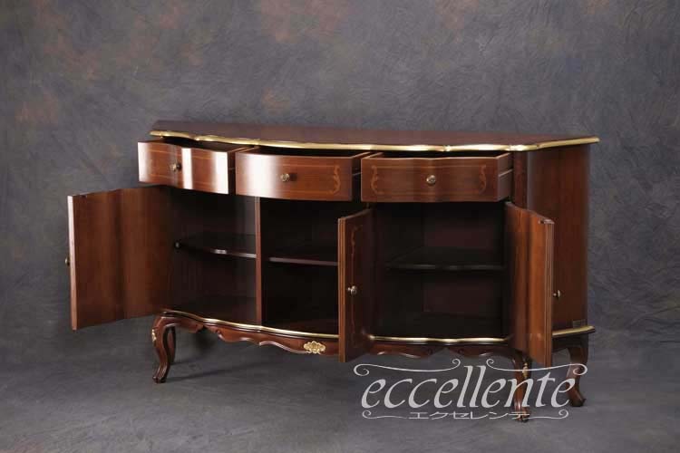 TV-BR6113NG イタリア製 3ドアサイドボード St.ボルボネーゼ 象嵌/ウォールナット+ゴールドリーフ 3 door sideboard St. Borbonese with inlay/Walnut color with gold leaf