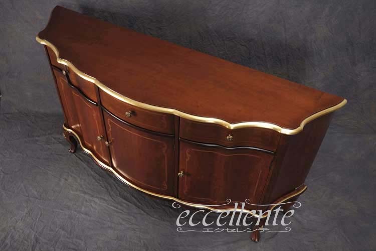 TV-BR6113NG イタリア製 3ドアサイドボード St.ボルボネーゼ 象嵌/ウォールナット+ゴールドリーフ 3 door sideboard St. Borbonese with inlay/Walnut color with gold leaf