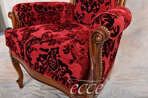 イタリア製 アームチェア ナターシャ ウォールナット／HAZEL レッド｜GP-542/AF3R