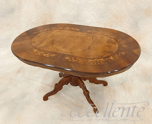 イタリア製ダイニングテーブル 135 象嵌 茶 Dining Table 135 Inlay