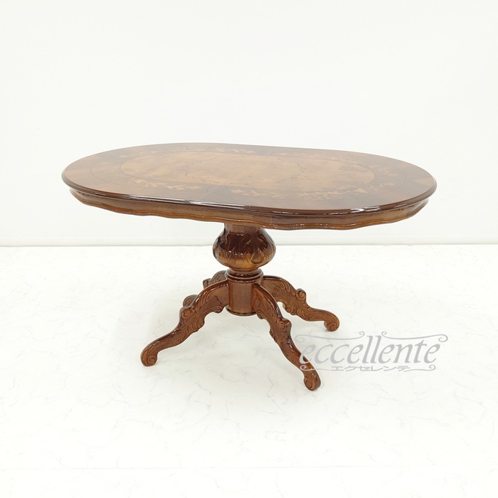 イタリア製ダイニングテーブル 135 象嵌 茶  Dining Table 135 Inlay Walnut Finish｜MS-910TIN
