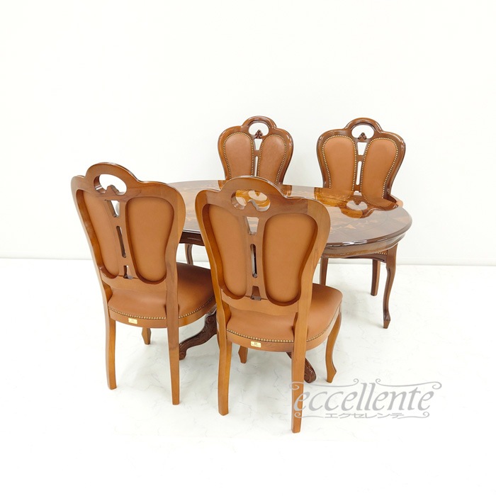 イタリア製ダイニングテーブル 135 象嵌 茶 Dining Table 135 Inlay