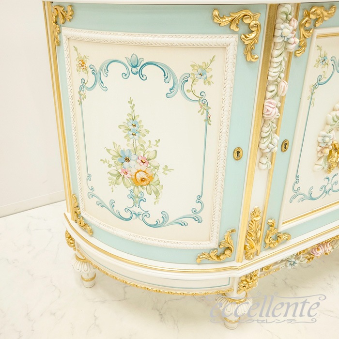 イタリア製 3ドアカップボード ブルー 3door cupboard Blue｜CO-L1080B