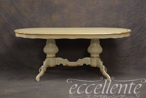 TV-BR94018WA_P　 イタリア製 ダイニングテーブル180　St.ボルボネーゼ　アンティークホワイト＋ゴールドリーフ【柄あり】  Dining Table 180 St. Borbonese/Antique white with gold leaf/without pattern on top