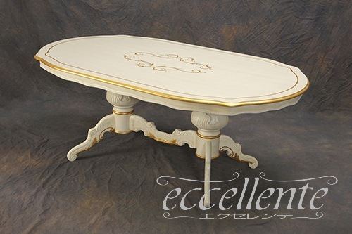 TV-BR94018WA_P　 イタリア製 ダイニングテーブル180　St.ボルボネーゼ　アンティークホワイト＋ゴールドリーフ【柄あり】  Dining Table 180 St. Borbonese/Antique white with gold leaf/without pattern on top