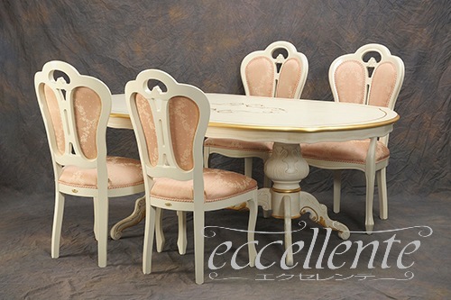 TV-BR94018WA_P　 イタリア製 ダイニングテーブル180　St.ボルボネーゼ　アンティークホワイト＋ゴールドリーフ【柄あり】  Dining Table 180 St. Borbonese/Antique white with gold leaf/without pattern on top