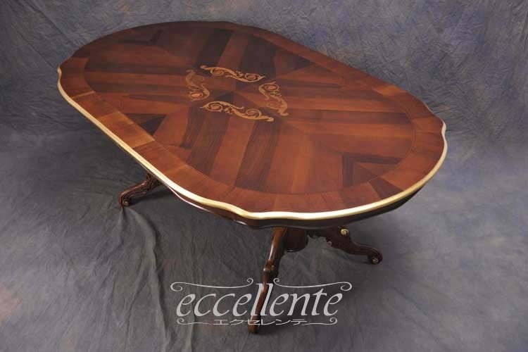 TV-BR94018NG イタリア製 ダイニングテーブル180 St.ボルボネーゼ 象嵌/ウォールナット+ゴールドリーフ Dining Table 180 St. Borbonese with inlay/Walnut color with gold leaf