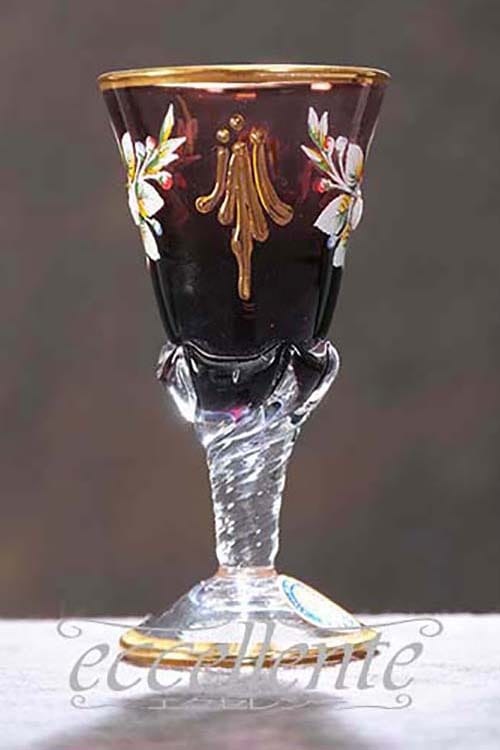 アンティークグラス　リキュールグラス　金彩に緑のステム　R1346ダI アンティークグラス リキュールグラス 金彩に緑のステム R1346ダI