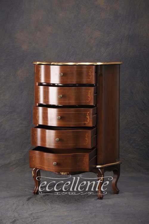 TV-BR6106NG イタリア製 5段チェスト St.ボルボネーゼ 象嵌/ウォールナット+ゴールドリーフ 5 drawer chest St. Borbonese with inlay/Walnut color with gold leaf
