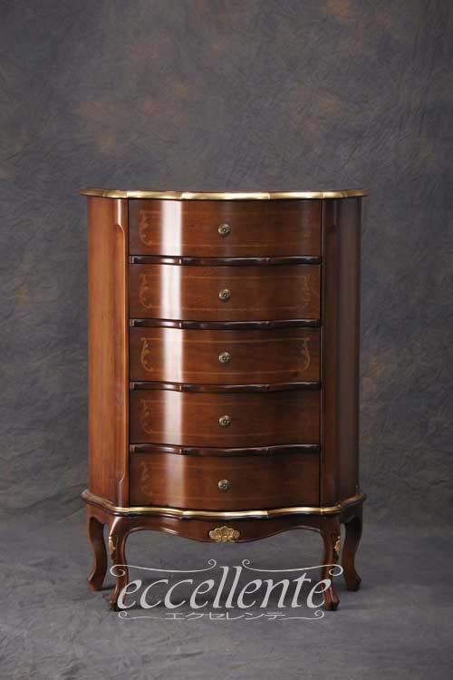 TV-BR6106NG イタリア製 5段チェスト St.ボルボネーゼ 象嵌/ウォールナット+ゴールドリーフ 5 drawer chest St. Borbonese with inlay/Walnut color with gold leaf