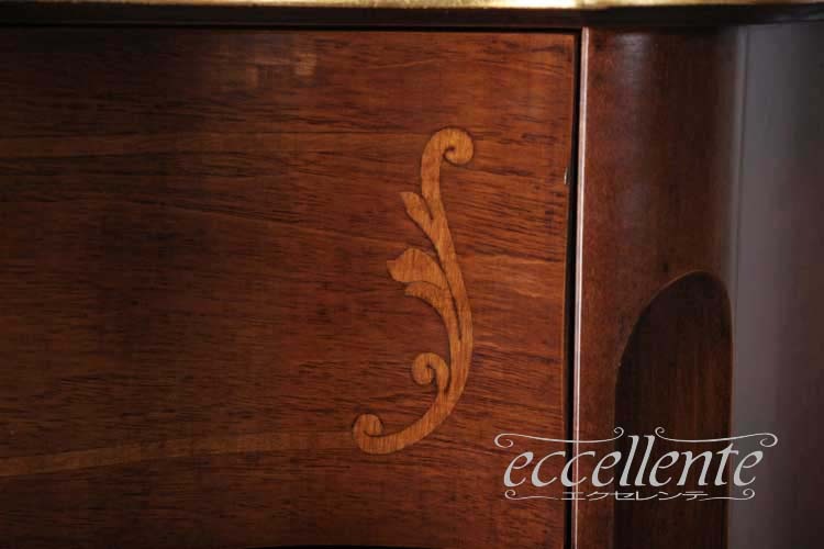 TV-BR6106NG イタリア製 5段チェスト St.ボルボネーゼ 象嵌/ウォールナット+ゴールドリーフ 5 drawer chest St. Borbonese with inlay/Walnut color with gold leaf