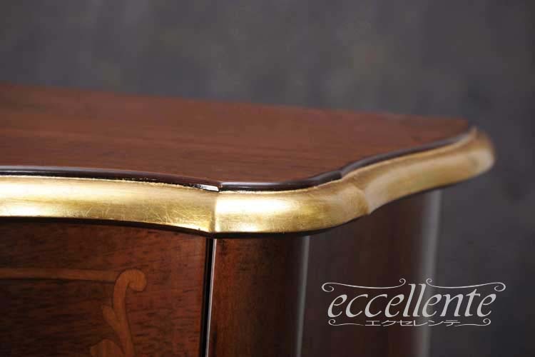 TV-BR6107NG イタリア製 スモール1段チェスト St.ボルボネーゼ 象嵌/ウォールナット+ゴールドリーフ Small 1 drawer chest St. Borbonese with inlay/Walnut color with gold leaf