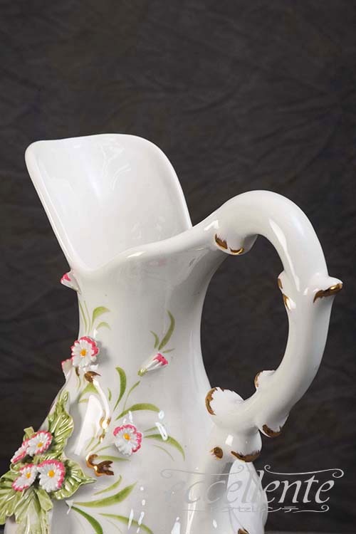 イタリア製 陶花付き 片手花瓶 Single-handled vase with flower