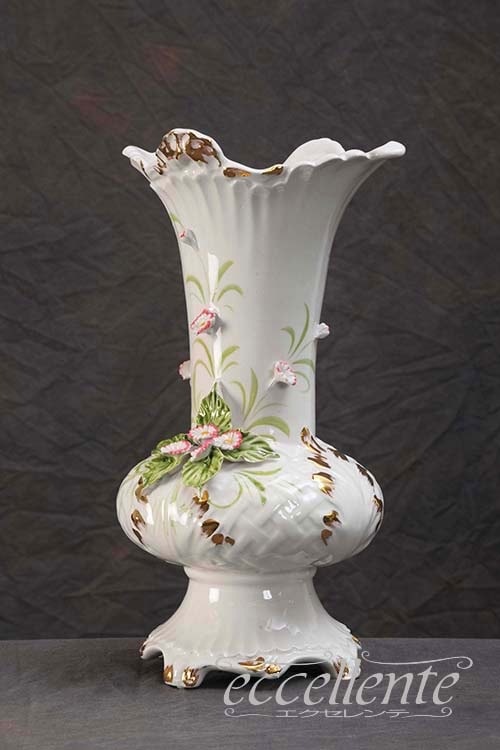 ST-2060517 イタリア製 陶花付き 花瓶 Vase with flower