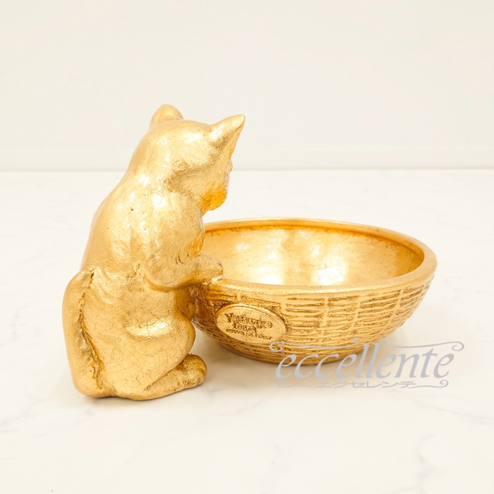 VO-71189BOA イタリア製 陶製置物 猫とボウル Gold | イタリア