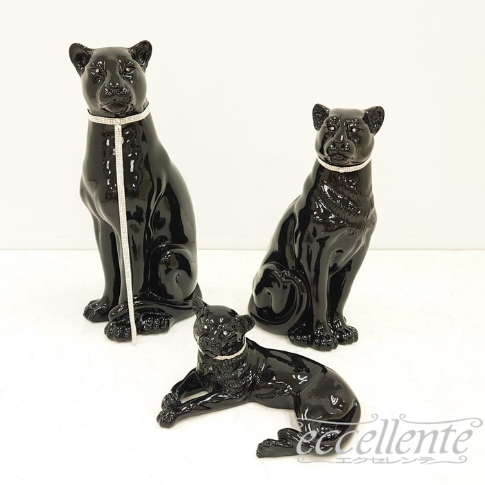 VO-71194CNL イタリア製 陶製置物 黒ヒョウ lying with collar