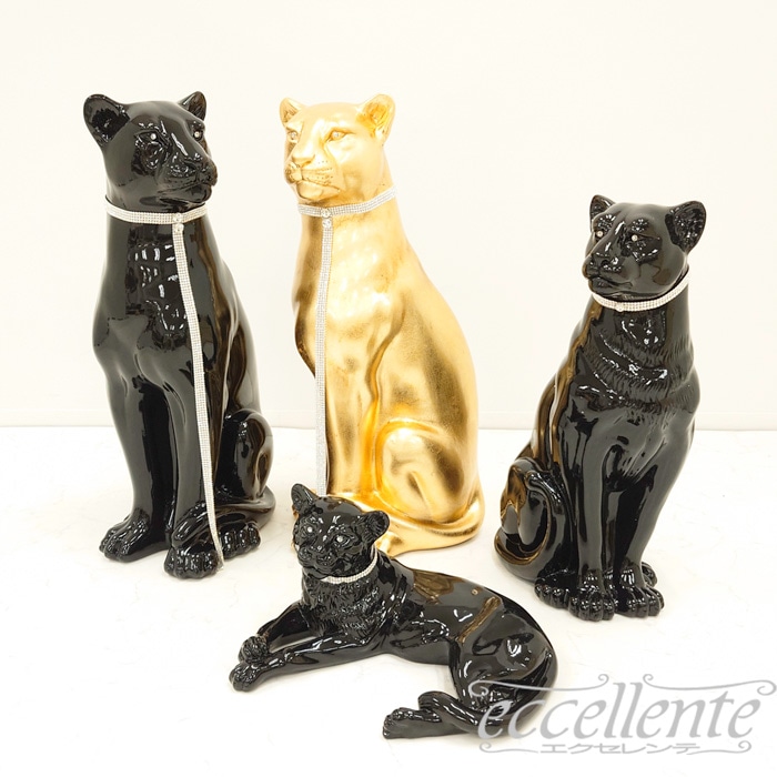 VO-71194CNL イタリア製 陶製置物 黒ヒョウ lying with collar