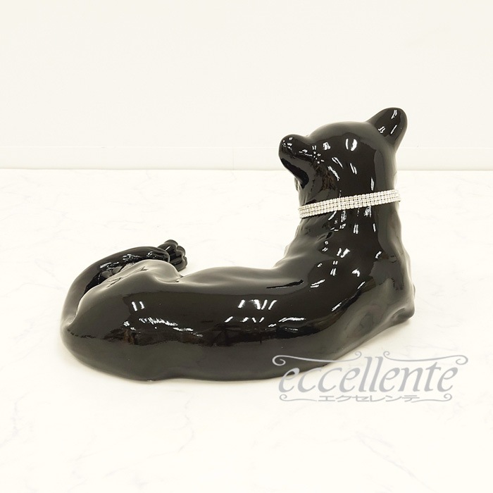VO-71194CNL イタリア製 陶製置物 黒ヒョウ lying with collar