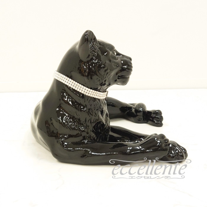 VO-71194CNL イタリア製 陶製置物 黒ヒョウ lying with collar