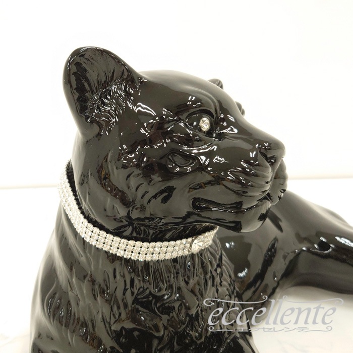 VO-71194CNL イタリア製 陶製置物 黒ヒョウ lying with collar