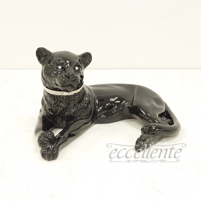 VO-71194CNL イタリア製 陶製置物 黒ヒョウ lying with collar