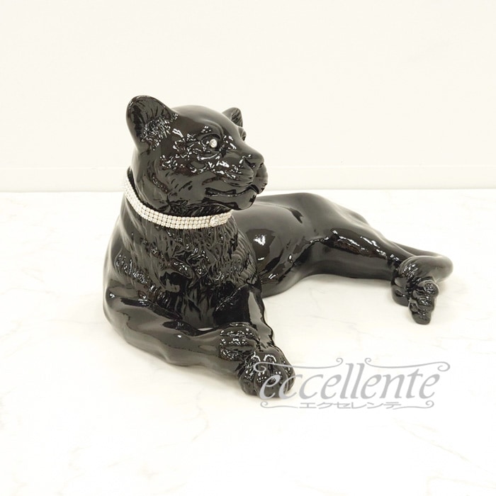 VO-71194CNL イタリア製 陶製置物 黒ヒョウ lying with collar