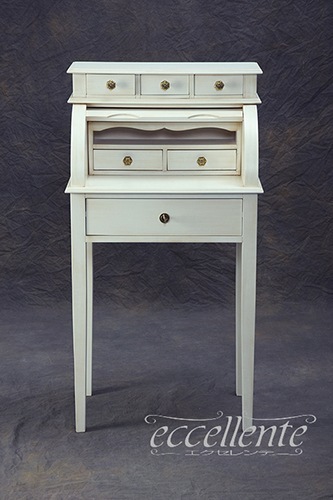 イタリア製 ライティングデスク 6段引出／アンティークホワイト