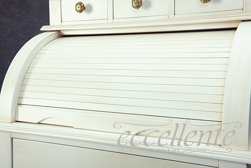 イタリア製 ライティングデスク 6段引出／アンティークホワイト