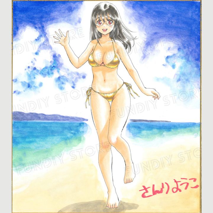 【限定1枚 ★サイレントオークション★5/8 18:00～5/18 23:59まで！】さんりようこ先生　完成品カラーイラスト色紙5『B型H系』宮野まゆ（金ビキニ）