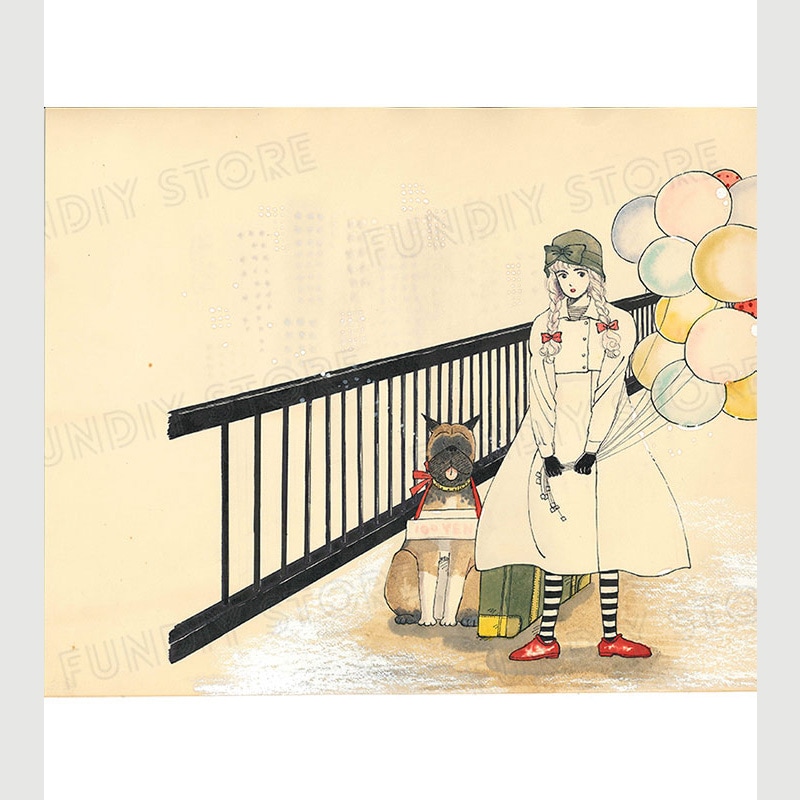 【限定1枚】よしまさこ先生　原画5『風船と少女と犬』雑誌口絵用に描き下ろしたアナログ原稿