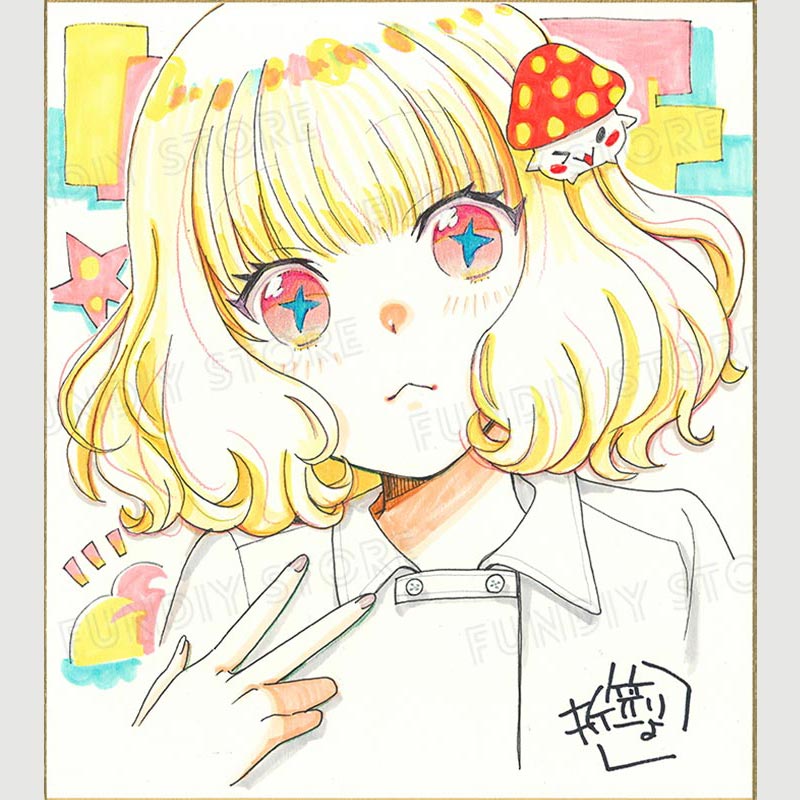 折笠りょこ先生　完成品カラーイラスト色紙1『板谷さんと牛山さん』板谷亜子