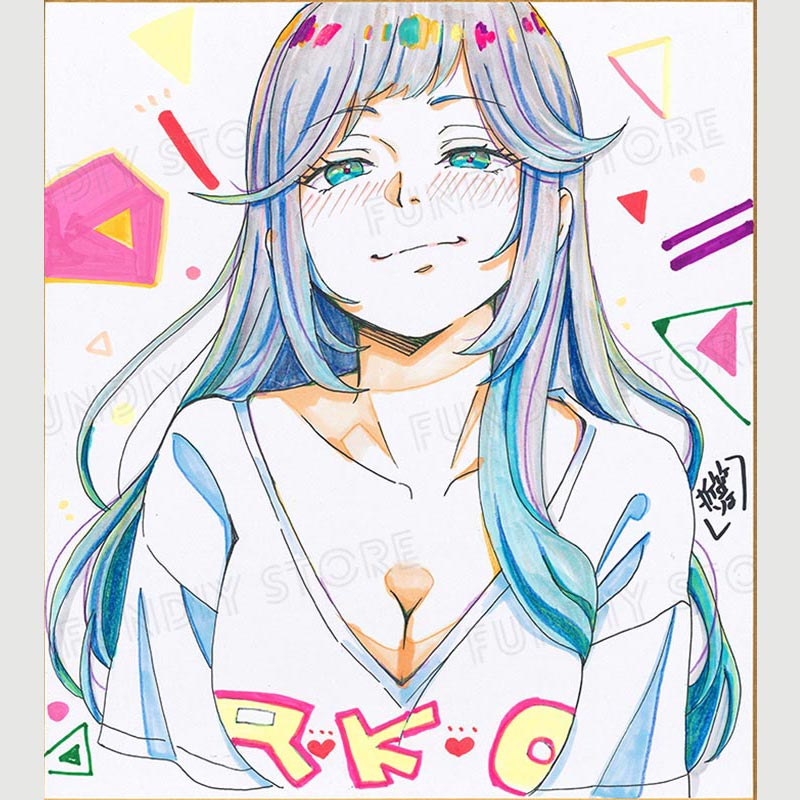 折笠りょこ先生　完成品カラーイラスト色紙2『板谷さんと牛山さん』牛山育