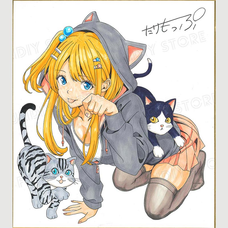 たけもっぷ先生　完成品カラーイラスト色紙2『マジマンGET』猫とスミカ