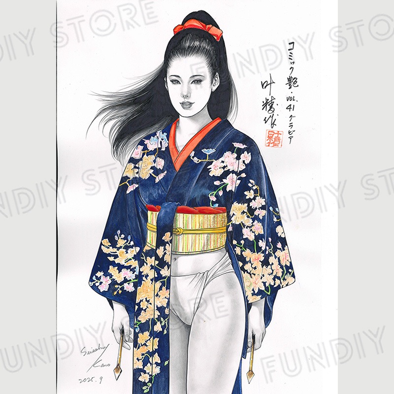 【限定1枚】叶精作先生　原画321『女裏飛脚・あずさ』グラビアイラスト8「コミック艶・vol.41」【生原画】
