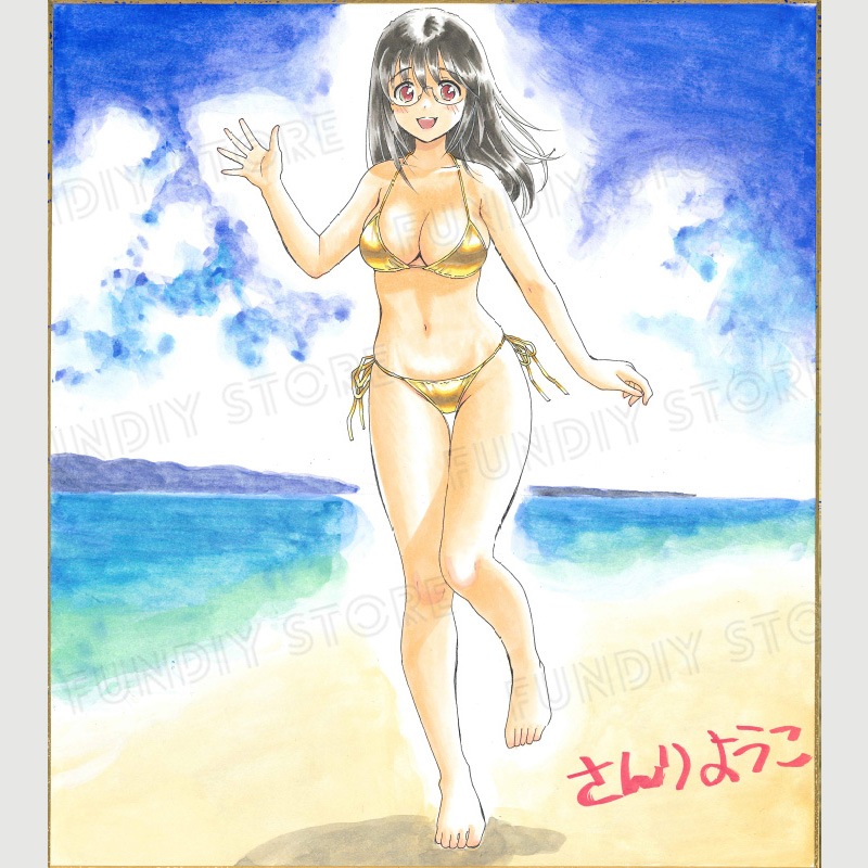 【限定1枚 ★サイレントオークション★5/8 18:00～5/18 23:59まで！】さんりようこ先生　完成品カラーイラスト色紙5『B型H系』宮野まゆ（金ビキニ）