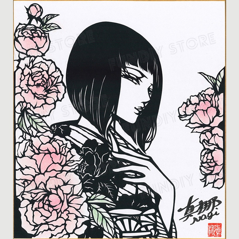 【限定1枚】真梛なぎ先生　完成品・切り絵色紙2『芍薬』