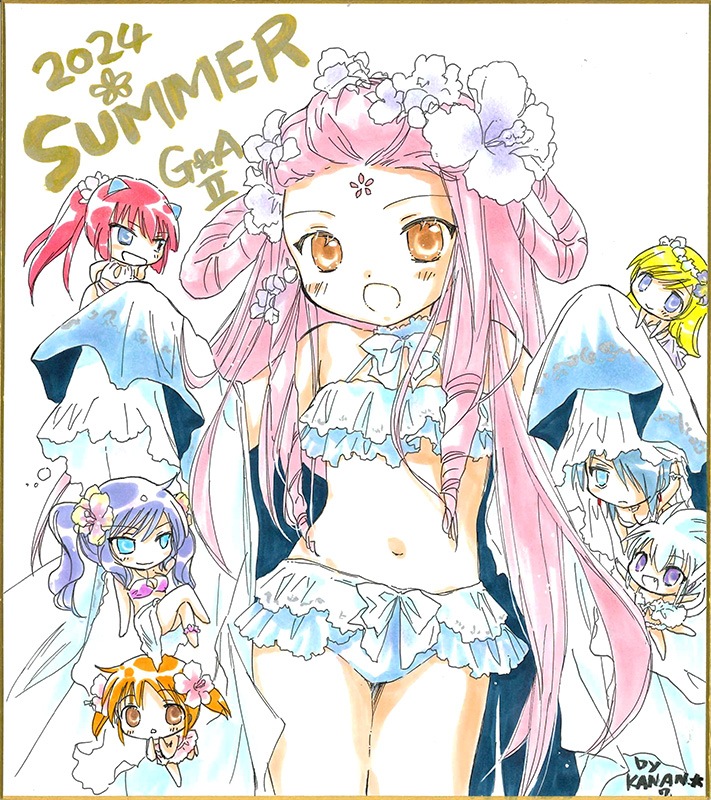 【サイレントオークション★7/16 12:00～7/21 23：59まで！】【限定1枚】かなん先生　ギャラクシーエンジェル　完成品カラーイラスト色紙57『ルーンエンジェル隊』