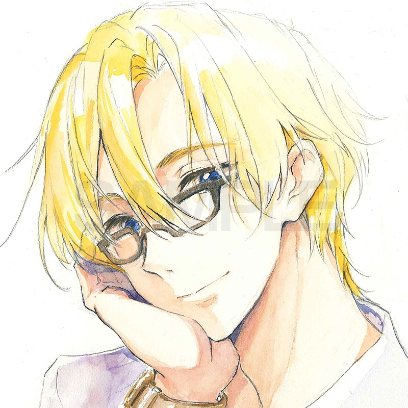 【限定1枚】花染なぎさ先生　完成品色紙「金髪メガネのお兄さん」