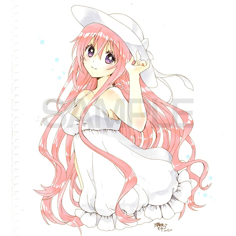 【限定1枚】瀬田ヒナコ　完成品カラーイラスト1「桃髪の少女」