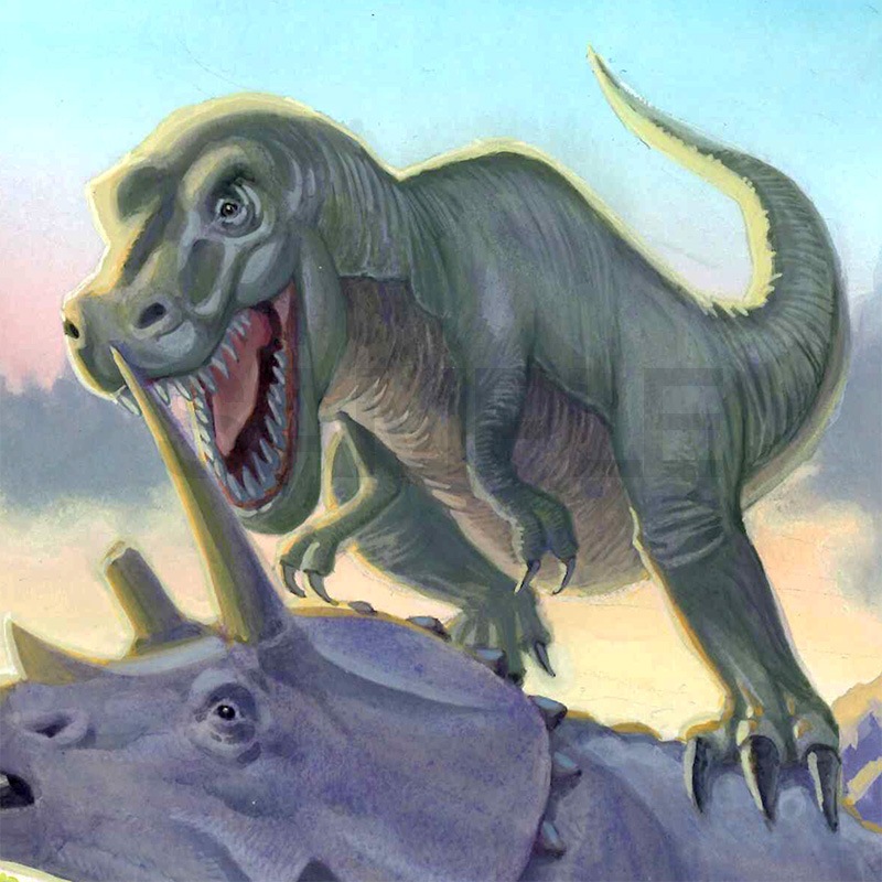 【サイレントオークション★8/16 12:00～8/21 23：59まで！】【限定１枚】岸大武郎先生　原画9『恐竜大紀行』C_ドン（トリケラトプス）とスラッシュ（ティラノサウルス）