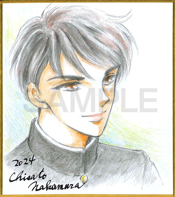 【サイレントオークション★4/26 15:00～！】【限定1枚】中村地里先生　完成品カラーイラスト（ミニ色紙２枚付き）
