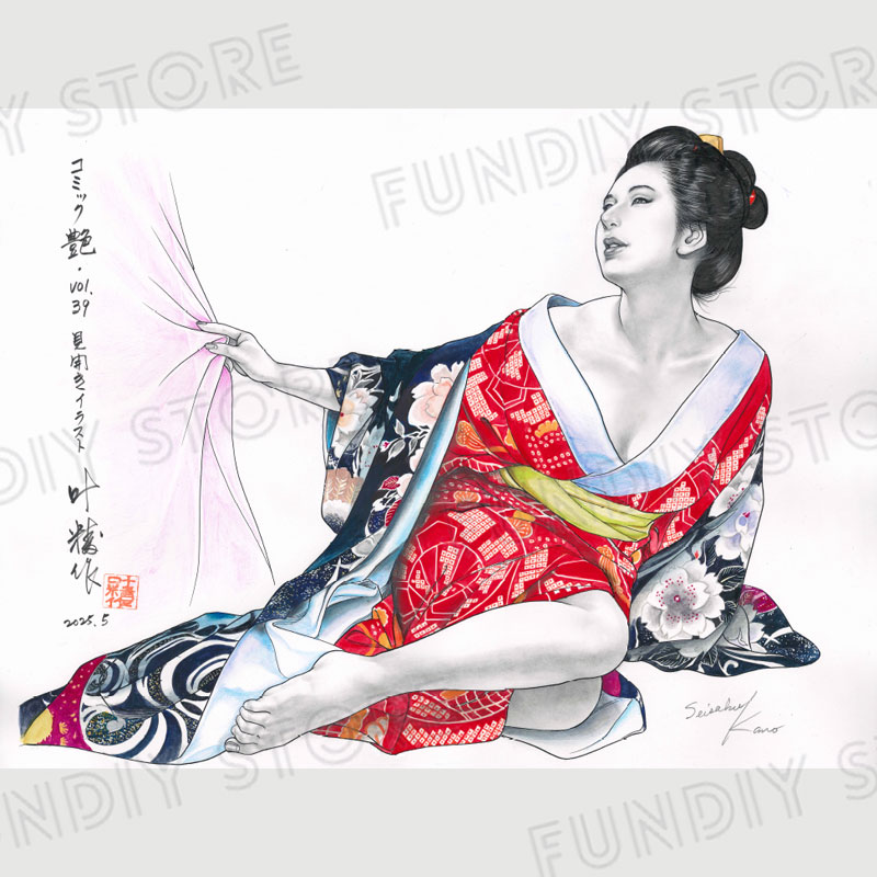 限定1枚】叶精作「女裏飛脚・あずさ」見開きイラスト1 | 叶精作 原画