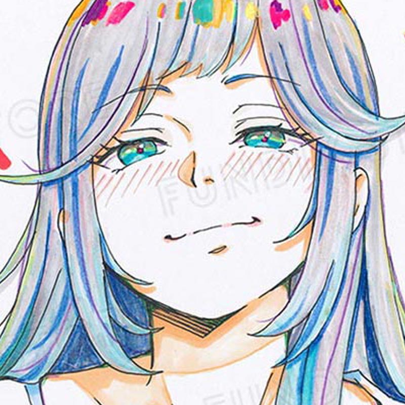 折笠りょこ先生　完成品カラーイラスト色紙2『板谷さんと牛山さん』牛山育