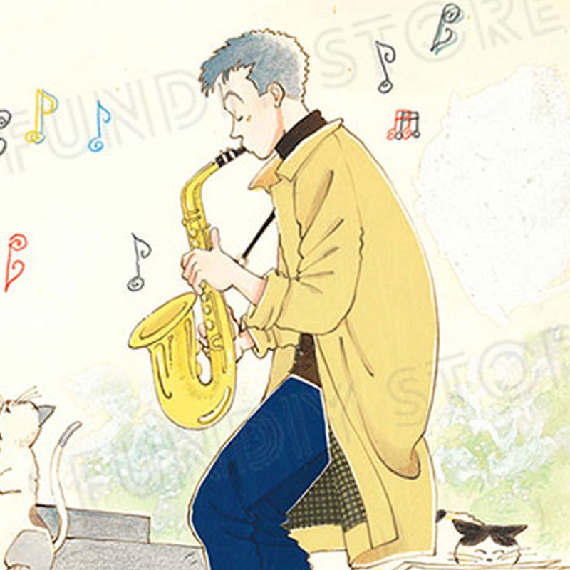 【限定1枚】よしまさこ先生　原画1『猫とサクソフォン』雑誌の口絵カレンダー用に描き下ろしたアナログ原稿