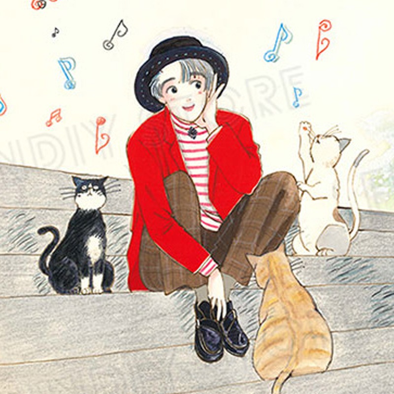 【限定1枚】よしまさこ先生　原画1『猫とサクソフォン』雑誌の口絵カレンダー用に描き下ろしたアナログ原稿