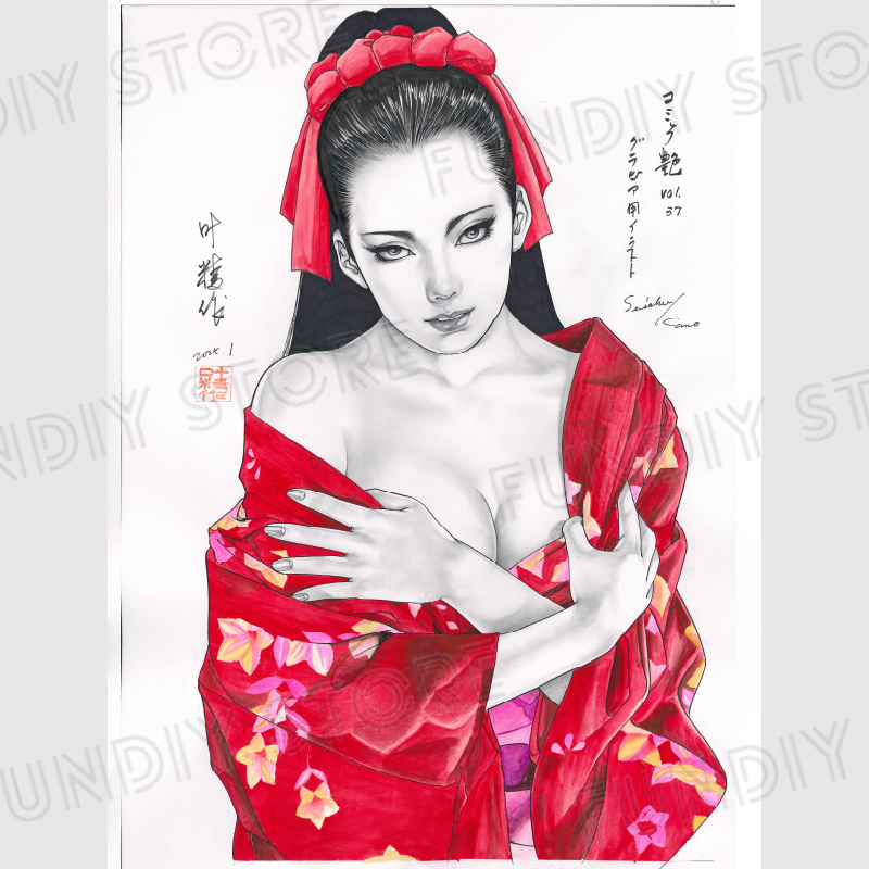【限定1枚】叶精作「女裏飛脚・あずさ」グラビアイラスト5